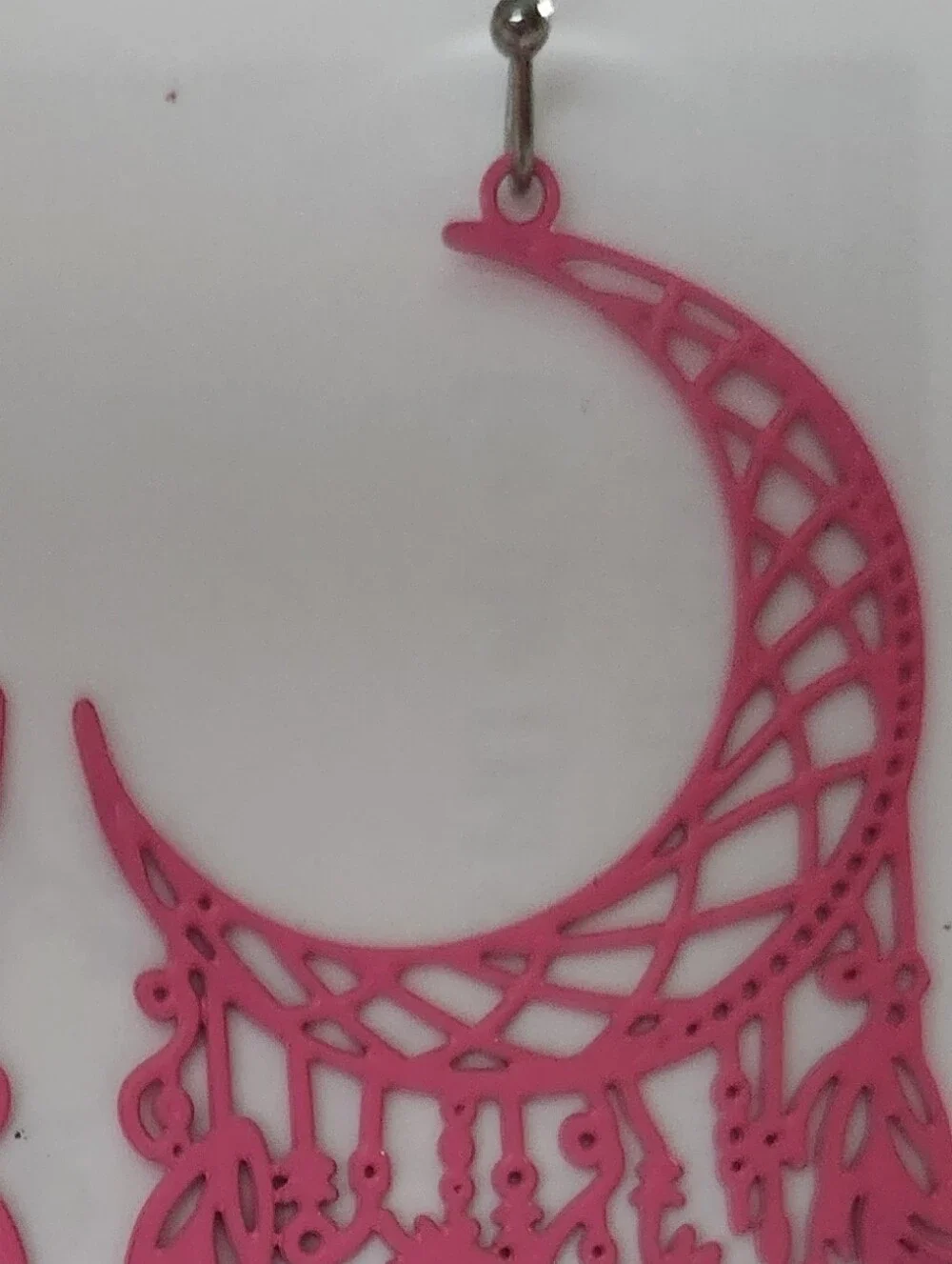 Delicate Pink Filigree Feather Drop Earrings